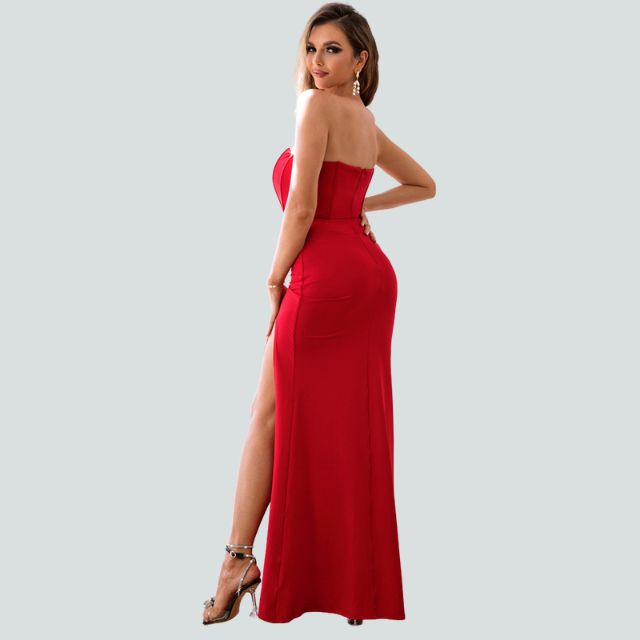 Ruby - Trägerloses Korsett-Maxikleid mit hohem Schlitz