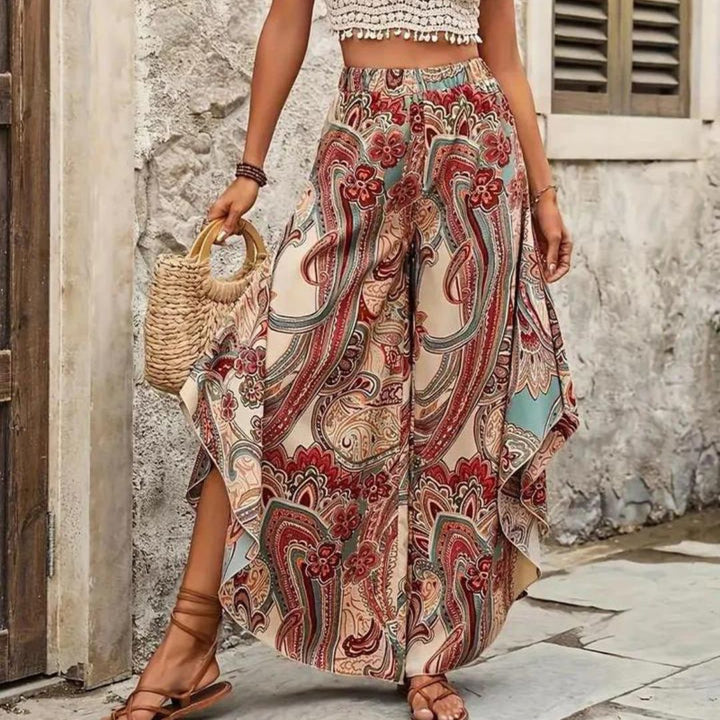 Selena - Boho Paisley-Hose mit weitem Bein