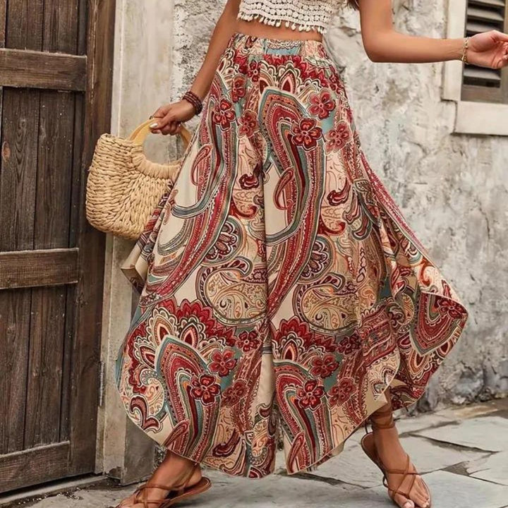 Selena - Boho Paisley-Hose mit weitem Bein