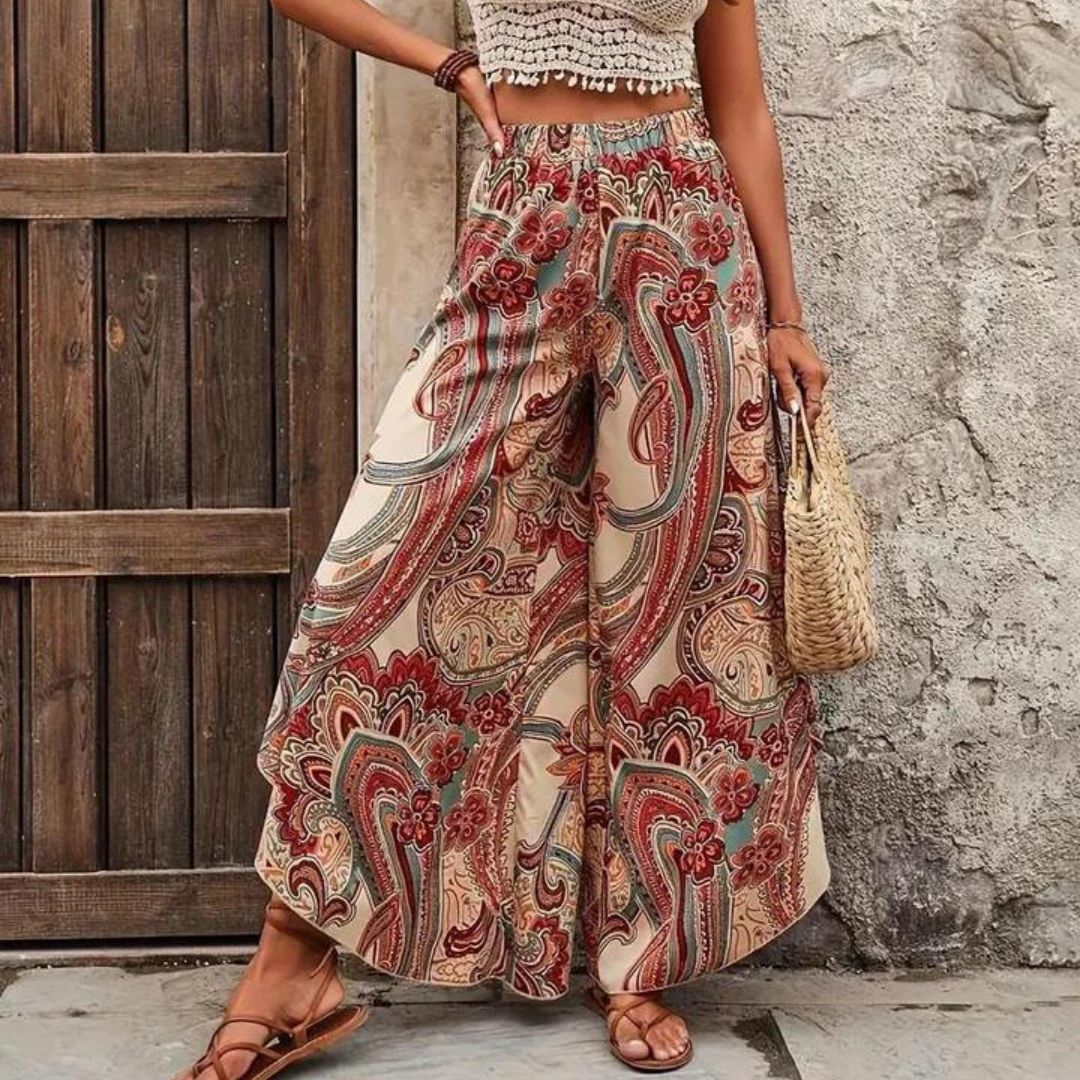 Selena - Boho Paisley-Hose mit weitem Bein