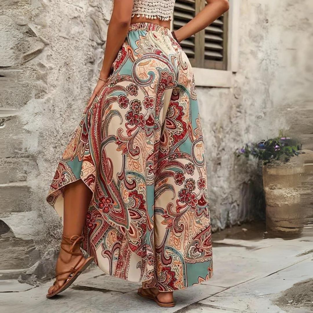 Selena - Boho Paisley-Hose mit weitem Bein