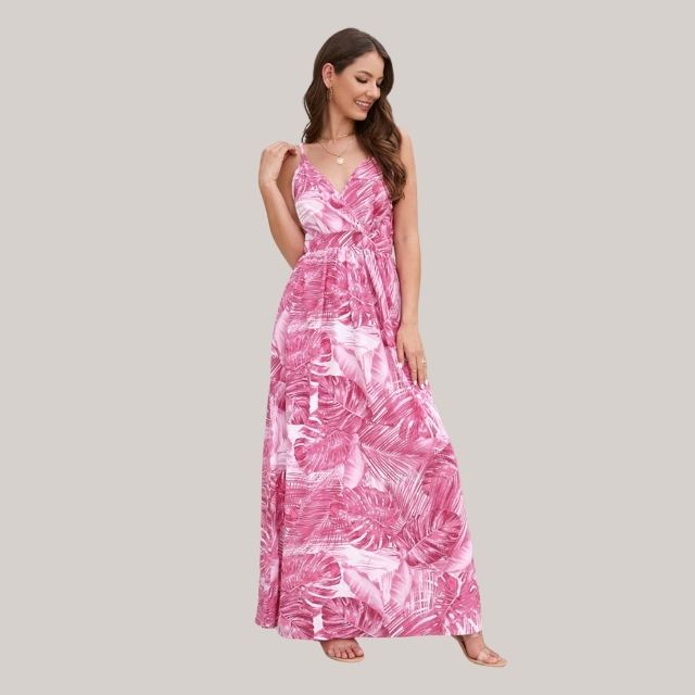 Liliana - Maxikleid mit Blattmuster und Wickeldesign