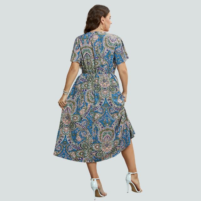 Penelope - Midikleid mit Paisley-Muster und geraffter Taille