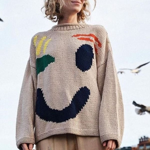 Mila - Übergroßer Smiley Strickpullover