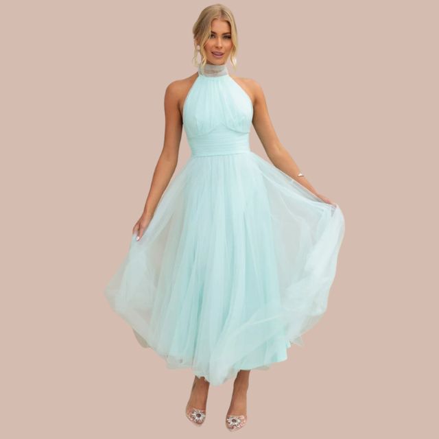 Elsa - Tüll-Maxi-Kleid mit Halterneck