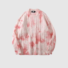 Grayson - Tie-Dye Zopfstrickpullover mit Rundhalsausschnitt