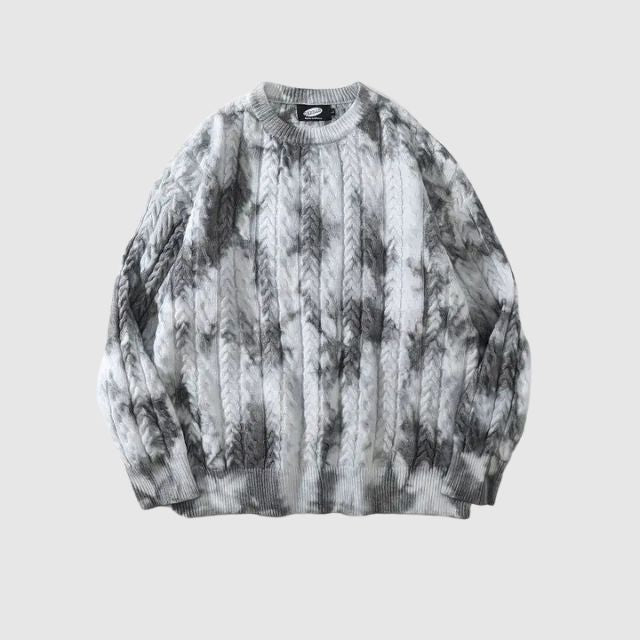 Grayson - Tie-Dye Zopfstrickpullover mit Rundhalsausschnitt