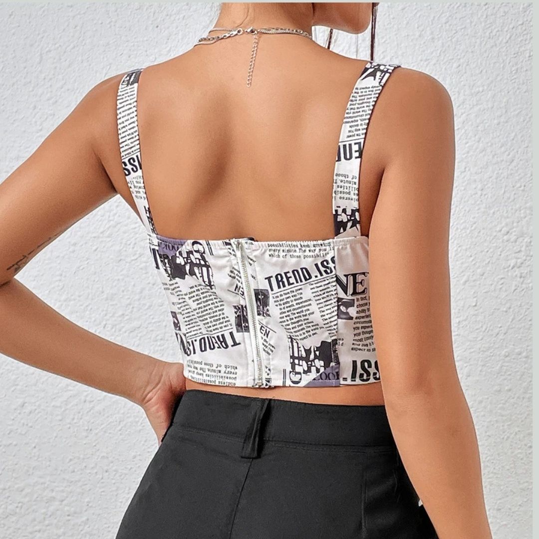 Elena - Bedrucktes Crop-Top mit Karree-Ausschnitt