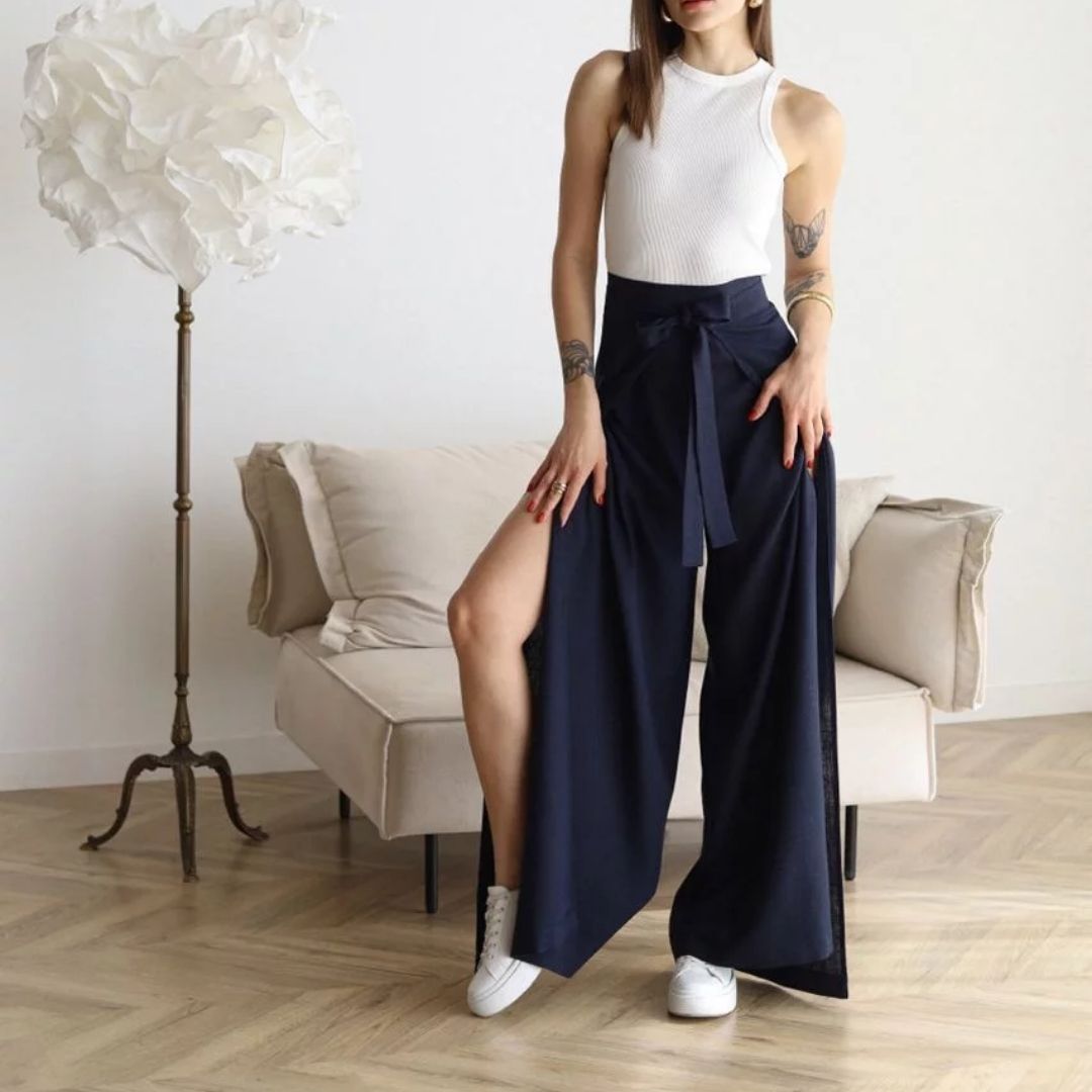 Nina - Hochtaillierte Wickelhose mit Weitem Bein