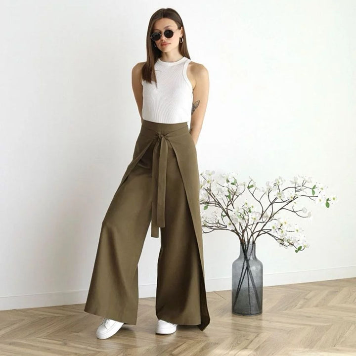 Nina - Hochtaillierte Wickelhose mit Weitem Bein