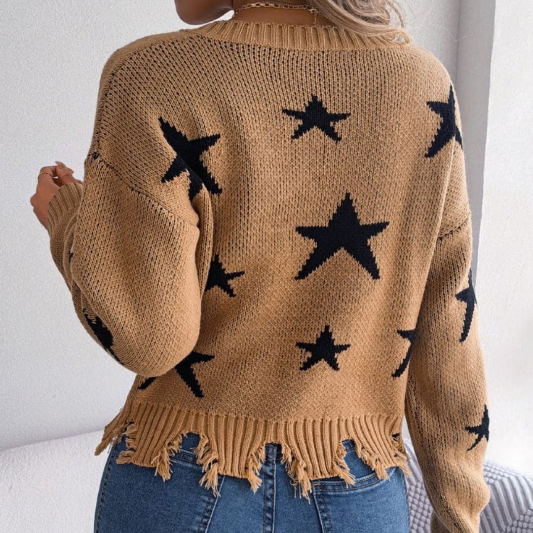 Nora - Sternenmuster Zerstörter Strickpullover