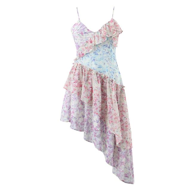 Celina - Asymmetrisches Rüschenkleid mit pastellfarbenem Blumenprint