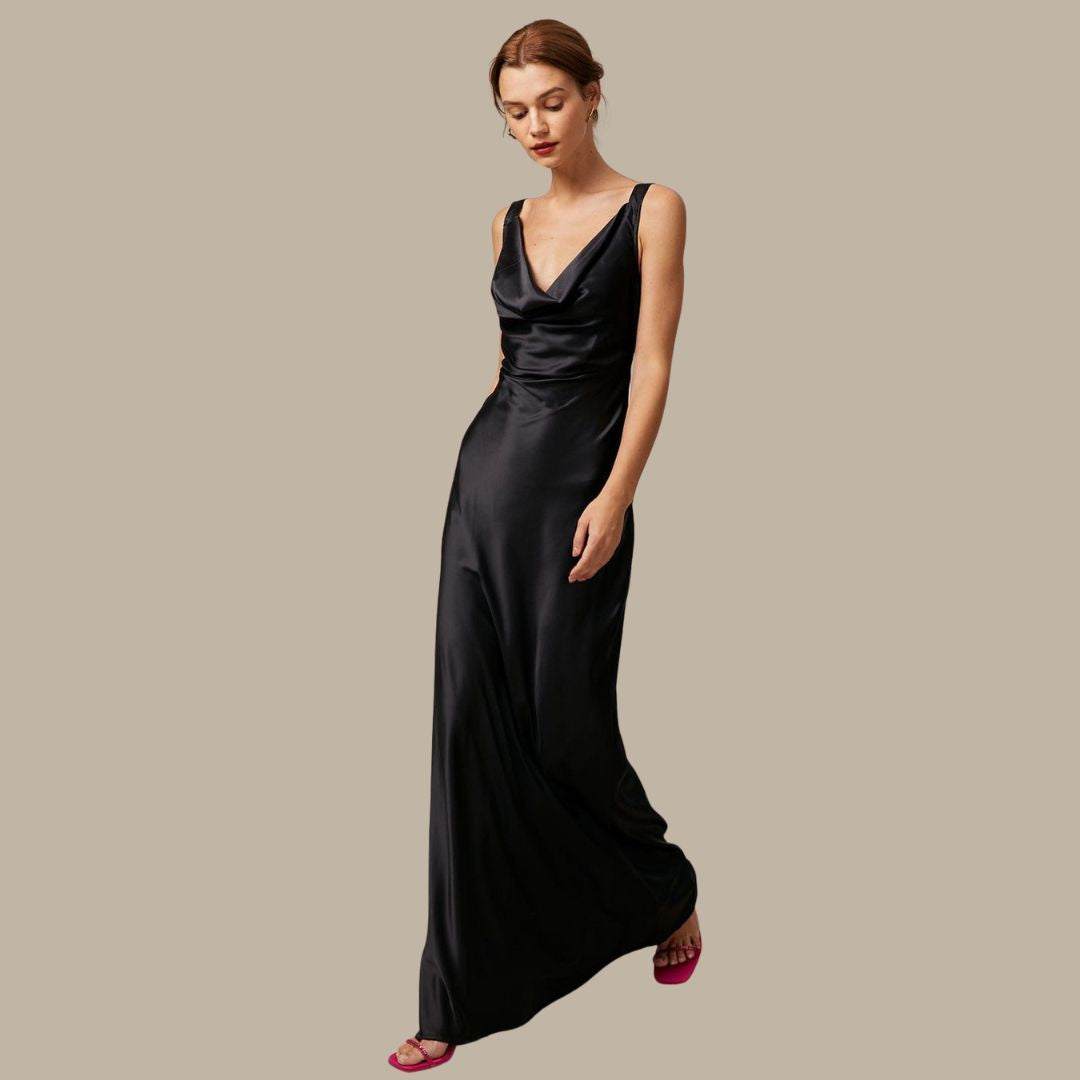 Sophia - Satin-Maxikleid mit Wasserfallausschnitt