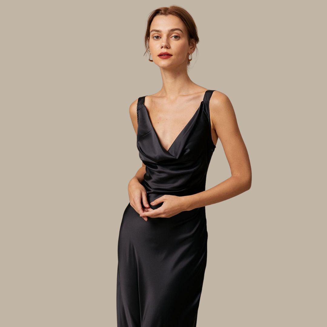 Sophia - Satin-Maxikleid mit Wasserfallausschnitt