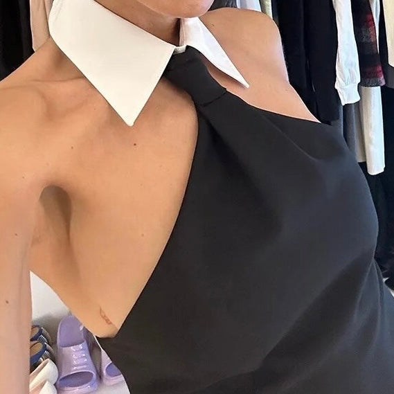 Bianca - Elegantes Neckholder-Kleid mit Kontrastkragen