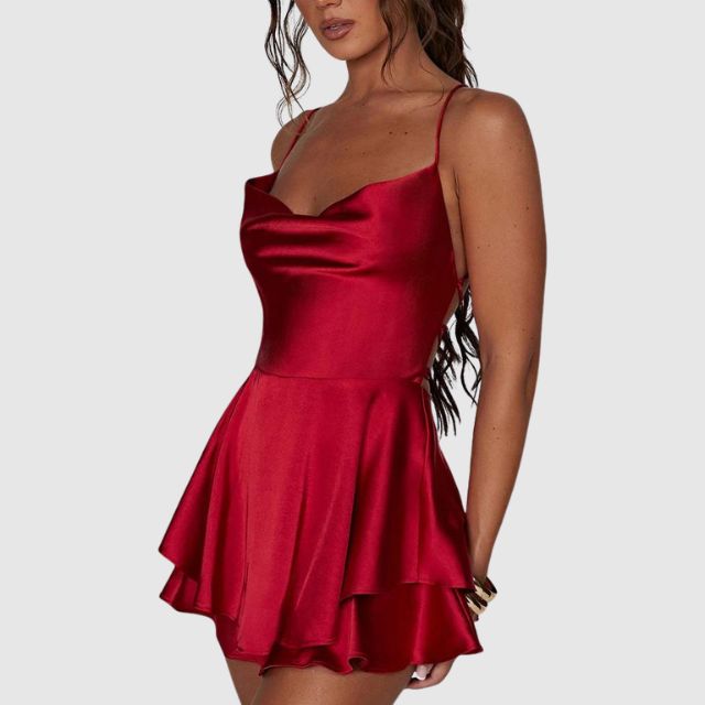 Isabella - Elegantes Rotes Satin-Skaterkleid