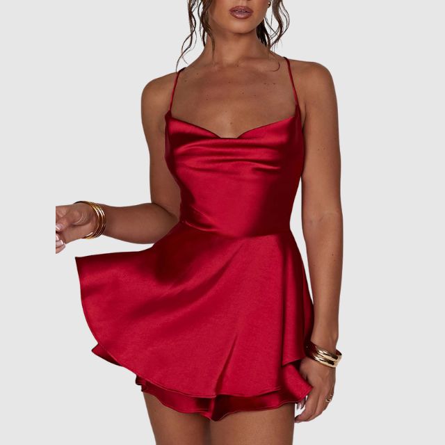 Isabella - Elegantes Rotes Satin-Skaterkleid