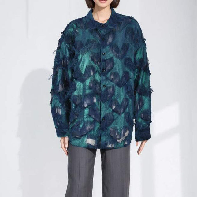 Zoe - Oversize-Hemd mit abstraktem Federdruck