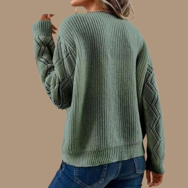 Natalia - Lässiger Strickpullover mit Spitzen-V-Ausschnitt