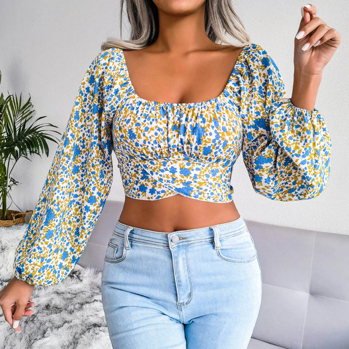 Jasmine - Crop-Top mit Blumenmuster und Langen Ärmeln