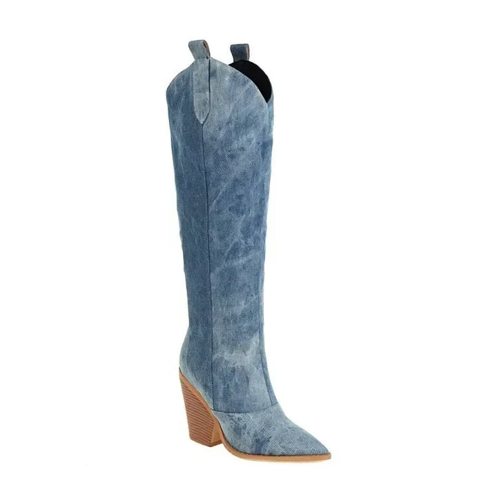 Viola - Stilvolle Denim-Stiefel mit Hohem Absatz