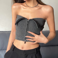 Layla - Modernes Crop-Top mit Reißverschluss vorn