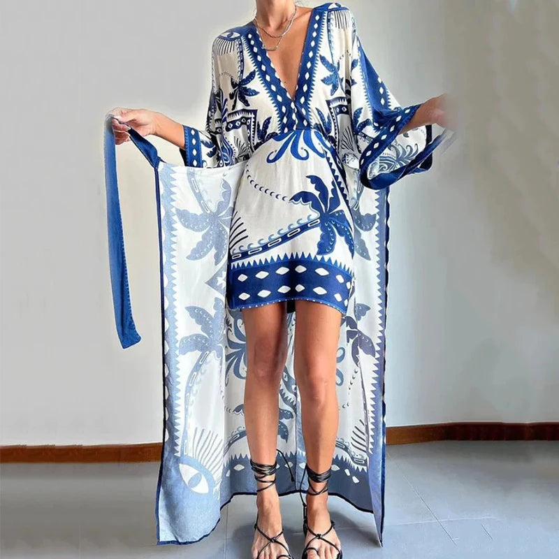 Elara - Boho-Kimono-Kleid mit Taillenband