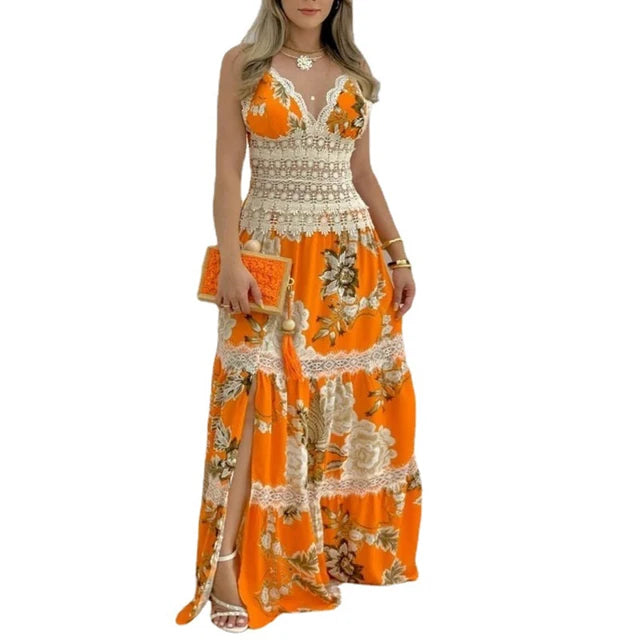 Mirella - Florales Maxikleid mit Spitzendetails