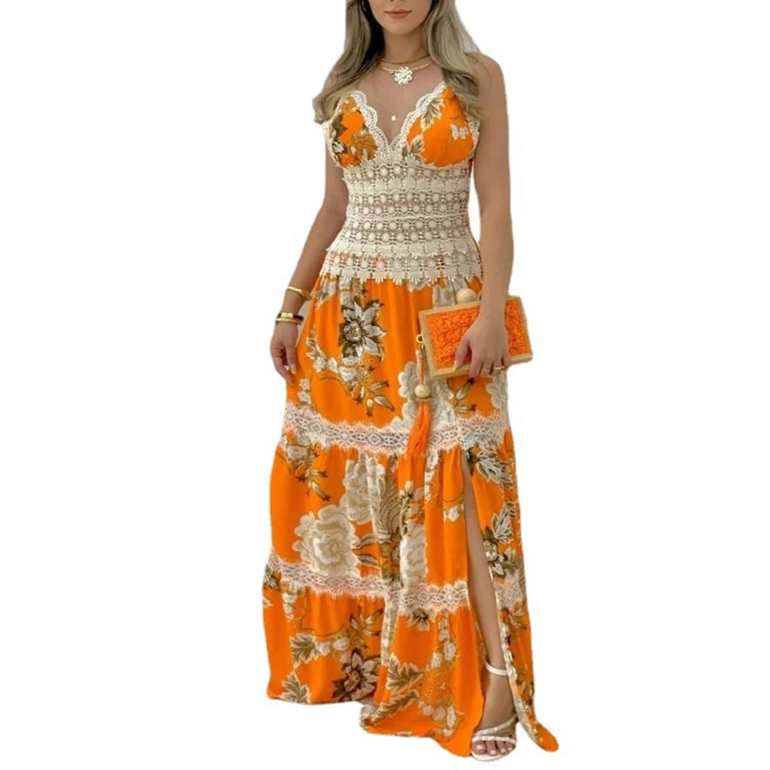 Mirella - Florales Maxikleid mit Spitzendetails