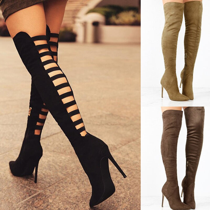 Veronica - Stilvolle Overknee-Stiefel mit Cutouts und Stiletto-Absatz