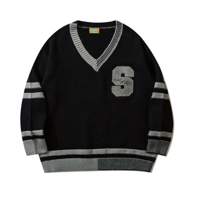 Everett - Varsity-Pullover mit Streifenbündchen und Monogramm