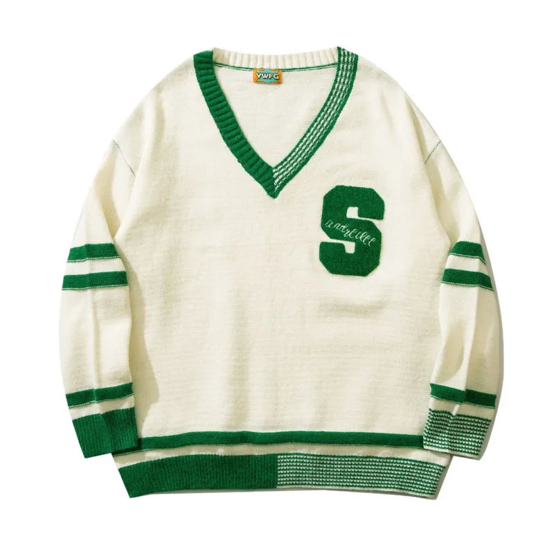 Everett - Varsity-Pullover mit Streifenbündchen und Monogramm