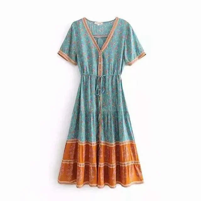 Aria - Boho-Druck Knopfleisten-Sommerkleid