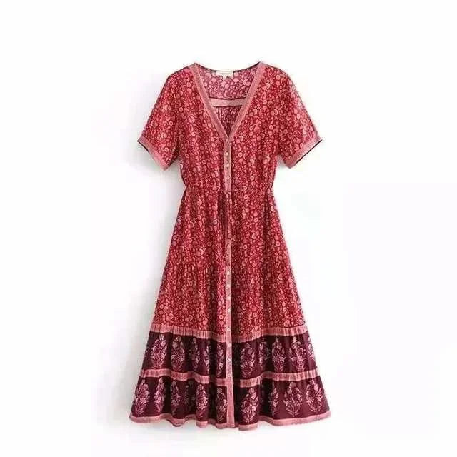 Aria - Boho-Druck Knopfleisten-Sommerkleid