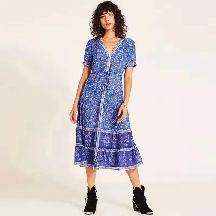 Aria - Boho-Druck Knopfleisten-Sommerkleid