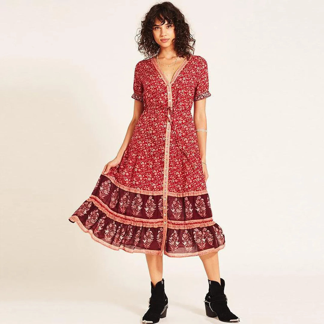 Aria - Boho-Druck Knopfleisten-Sommerkleid