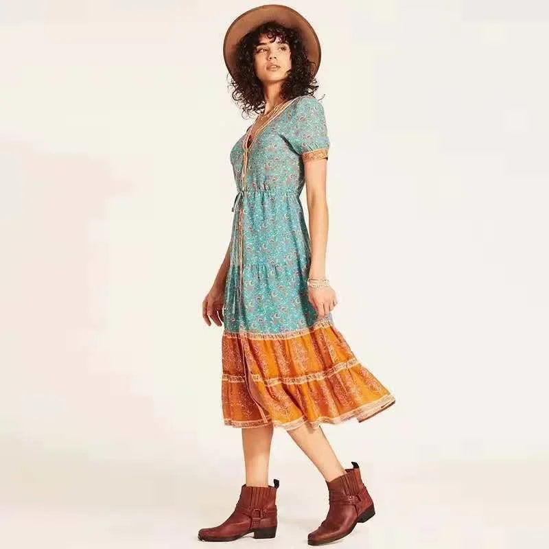 Aria - Boho-Druck Knopfleisten-Sommerkleid