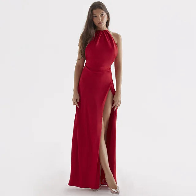 Bella - Elegantes Maxikleid mit Neckholder und hohem Schlitz