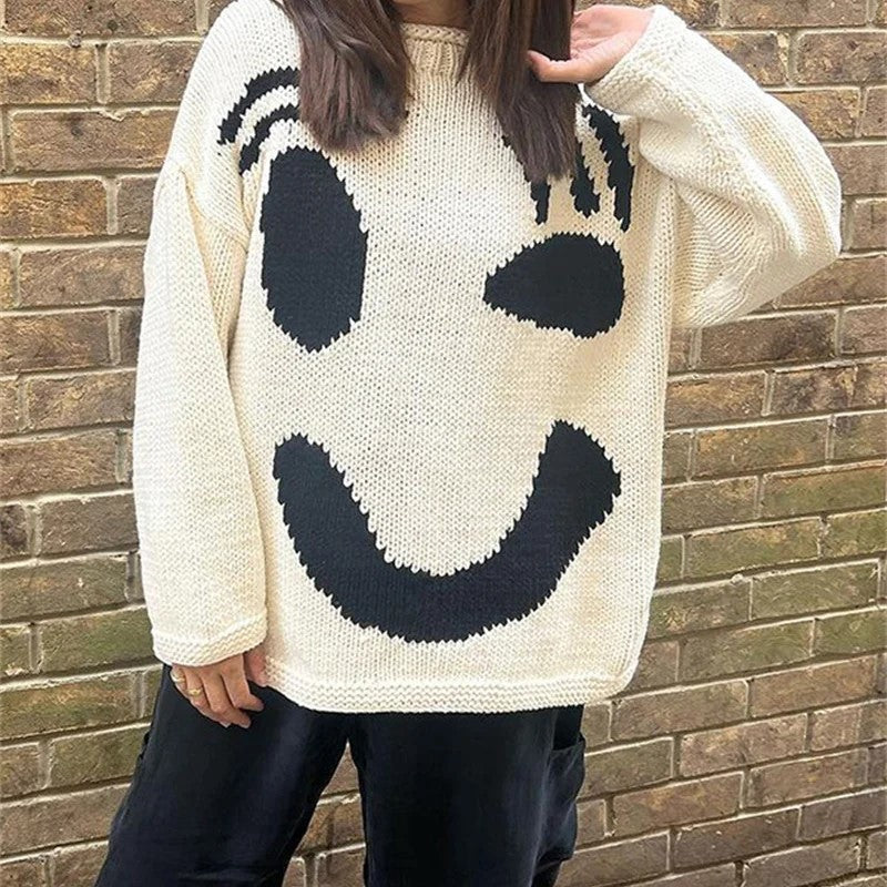 Mila - Übergroßer Smiley Strickpullover