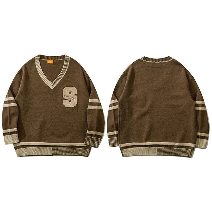 Everett - Varsity-Pullover mit Streifenbündchen und Monogramm