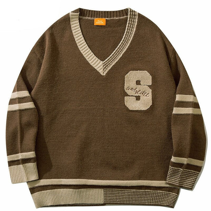 Everett - Varsity-Pullover mit Streifenbündchen und Monogramm