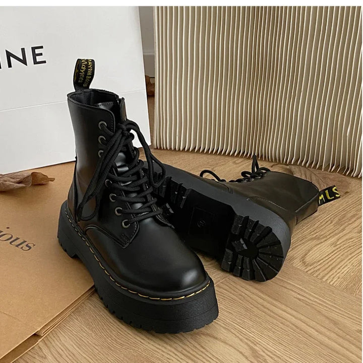 Bianca - Chunky Heel Platform Schnürstiefel mit dicker Sohle