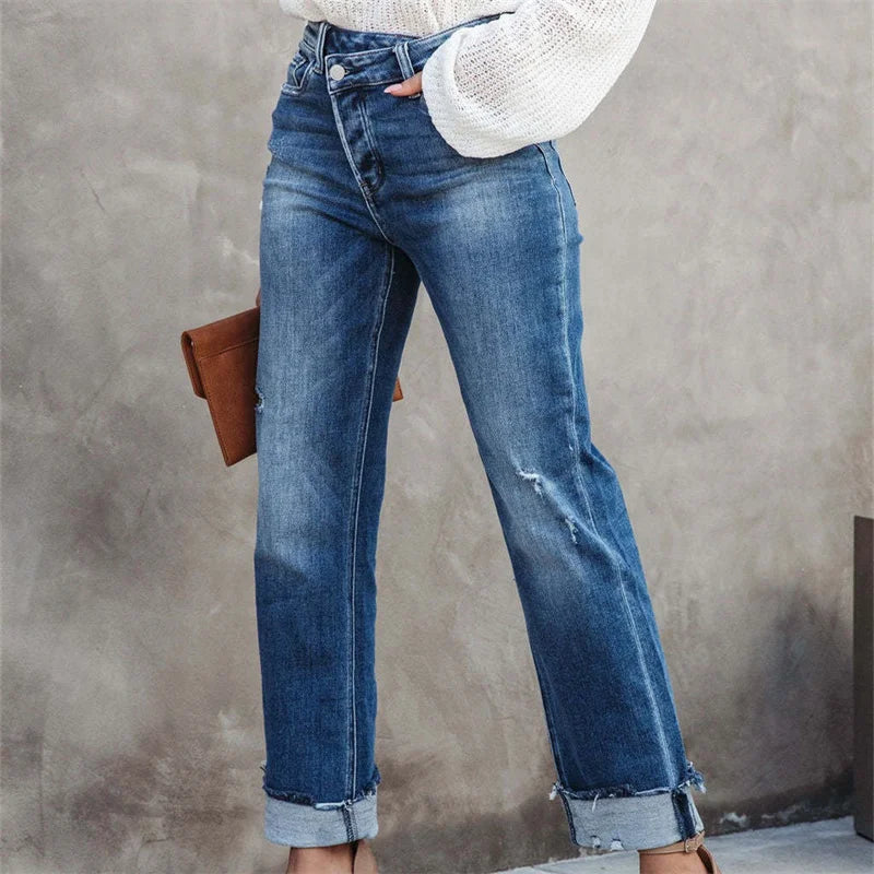 Jasmine - High Waist Distressed Gerade Jeans