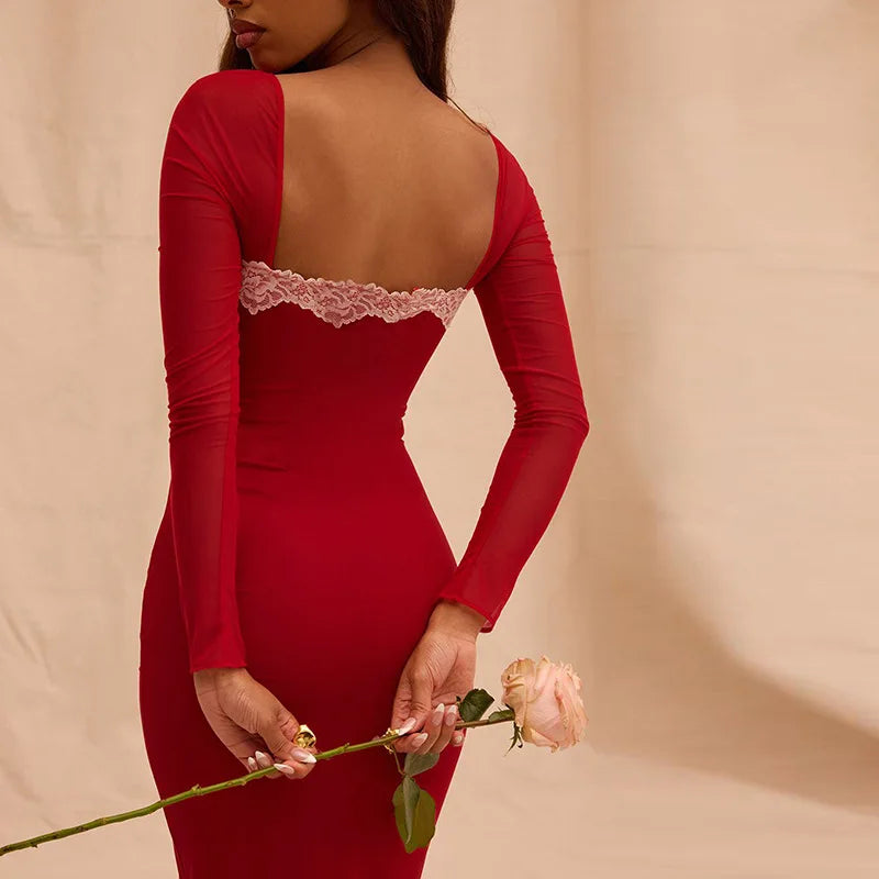 Rosalie - Bezauberndes rotes Bodycon-Kleid mit Spitzendetails