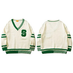 Everett - Varsity-Pullover mit Streifenbündchen und Monogramm