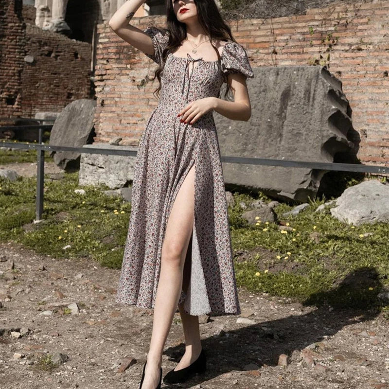 Sophia - Maxi Sommerkleid mit Blumendruck und Puffärmeln