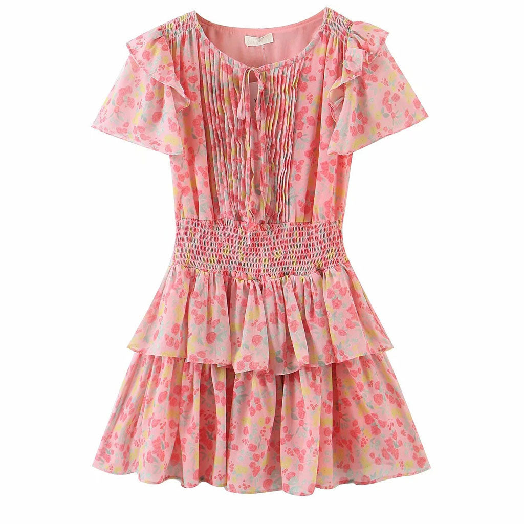 Daisy - Mini Kleid mit Blumendruck und gestuften Rüschen