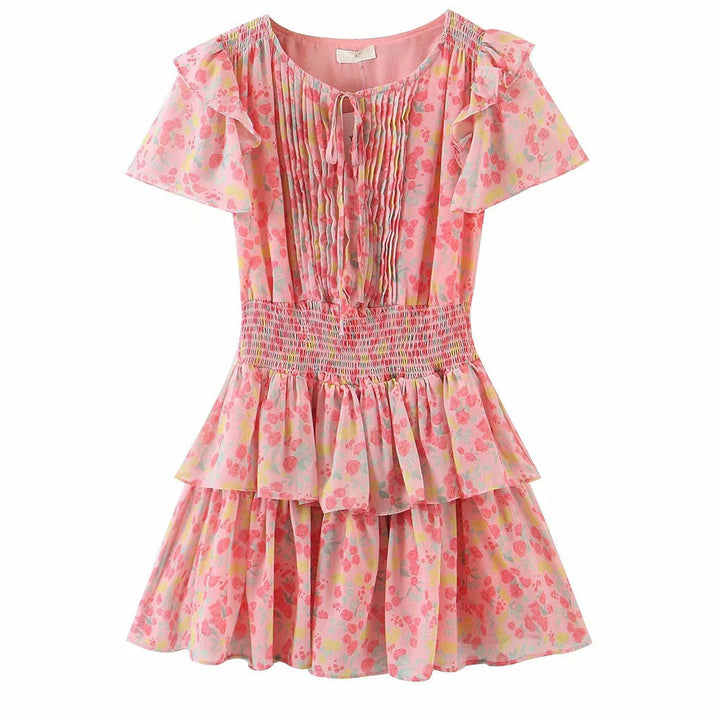 Daisy - Mini Kleid mit Blumendruck und gestuften Rüschen