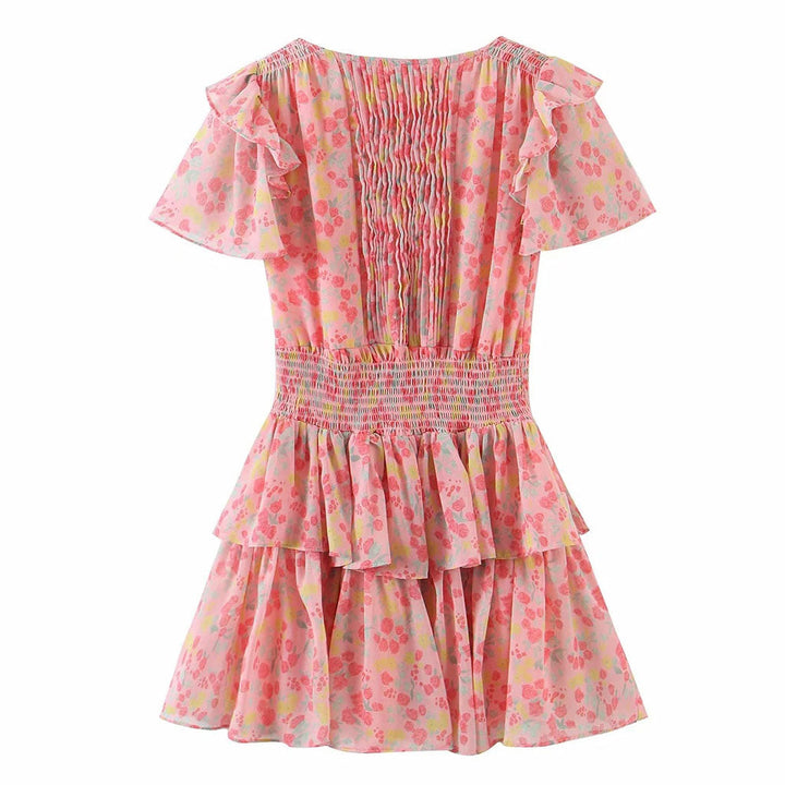 Daisy - Mini Kleid mit Blumendruck und gestuften Rüschen